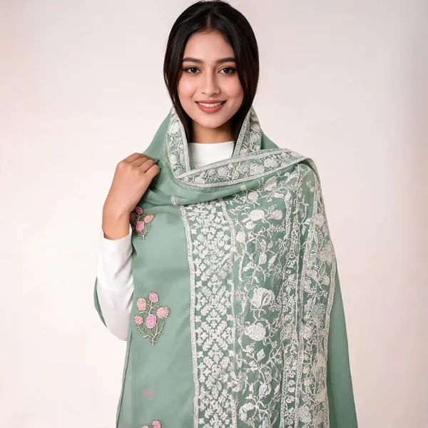 Green_Georgette_Floral_Printed_Dupatta_For_Women