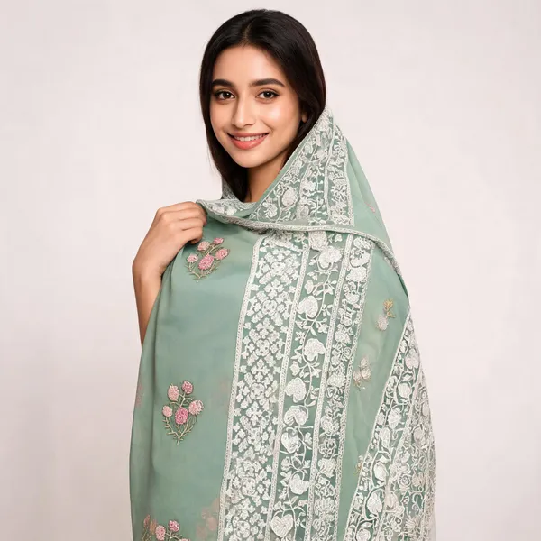 Green_Georgette_Floral_Printed_Dupatta_For_Women