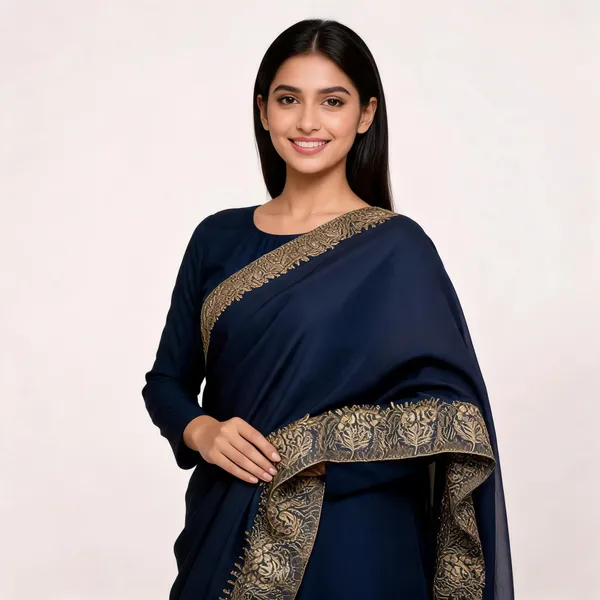 Navy_Embroidered_Golden_Border_Dupatta_For_Women