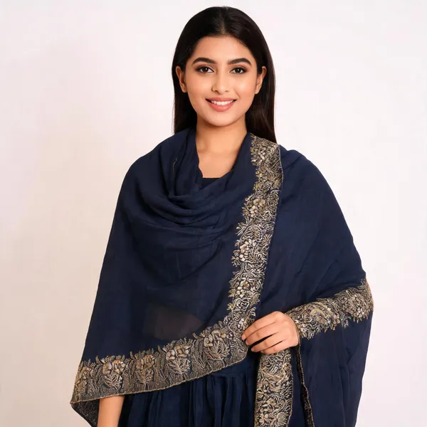 Navy_Embroidered_Golden_Border_Dupatta_For_Women