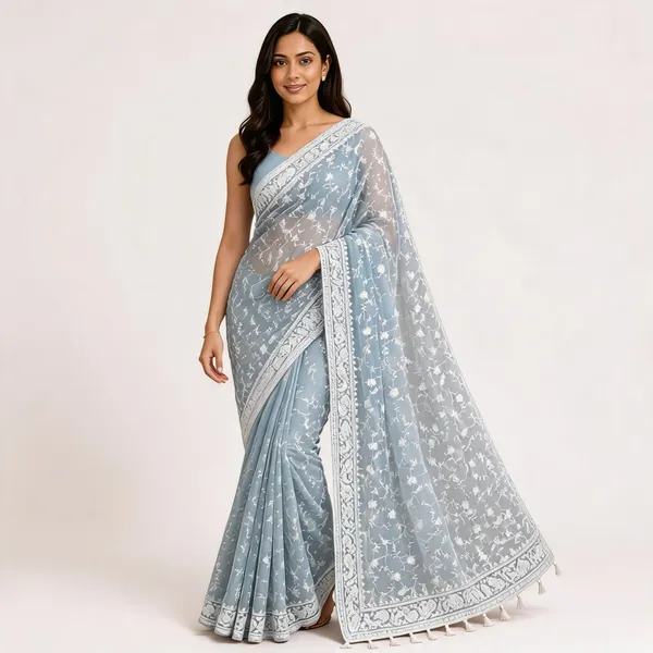Blue_Net_Floral_Embroidered_Saree_For_Women