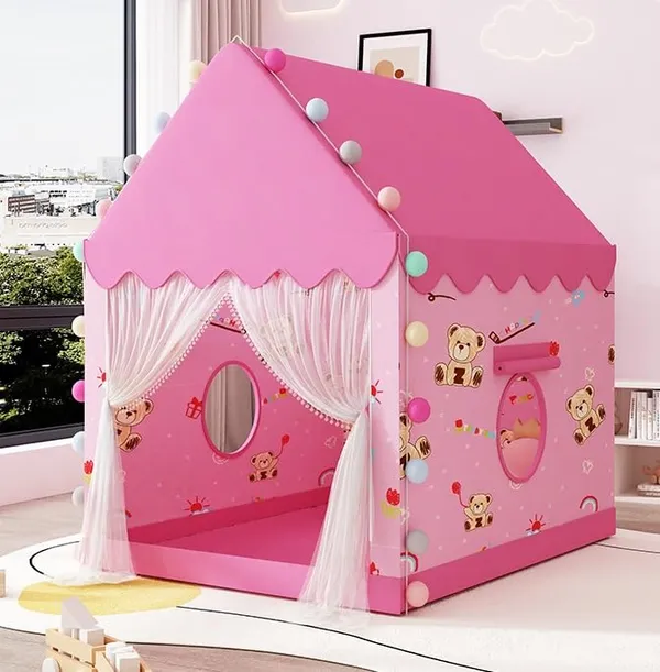 Tent_Play_For_Girls_Boys_Indoor_Outdoor_Portable_Tent_With_Curtains_Pretend_Play_Toy_Tent_House_For_Toddlers_Foldable_Play_Tent_House_For_3_10_Year_Old_Girls_And_Boys_Pink_Teddy_Tent_House