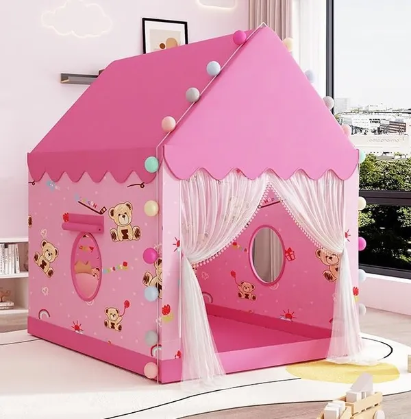 Tent_Play_For_Girls_Boys_Indoor_Outdoor_Portable_Tent_With_Curtains_Pretend_Play_Toy_Tent_House_For_Toddlers_Foldable_Play_Tent_House_For_3_10_Year_Old_Girls_And_Boys_Pink_Teddy_Tent_House