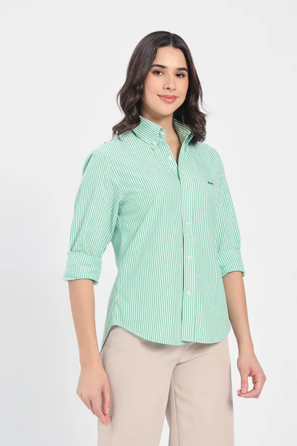 Emerald_Green_Stripe_Cotton_Shirt_Women