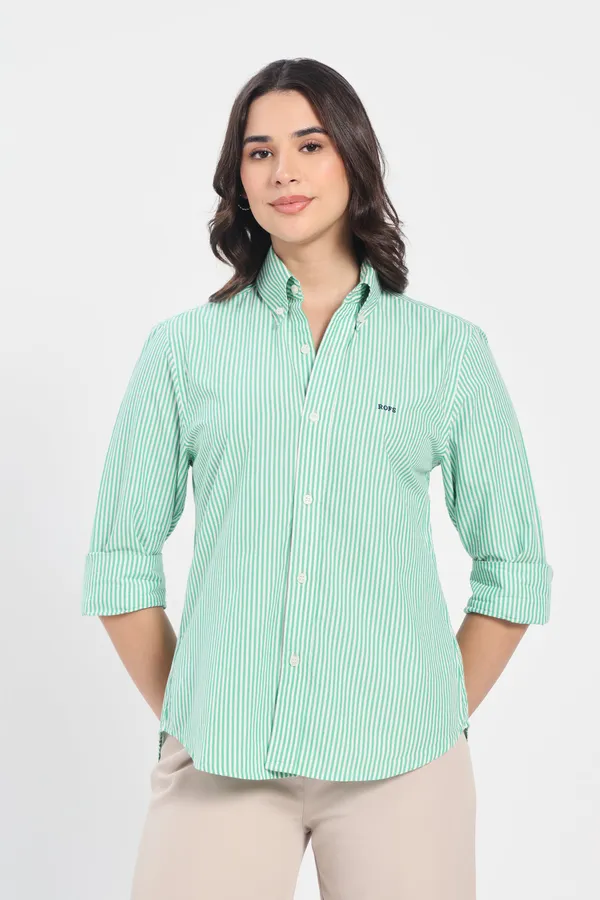 Emerald_Green_Stripe_Cotton_Shirt_Women