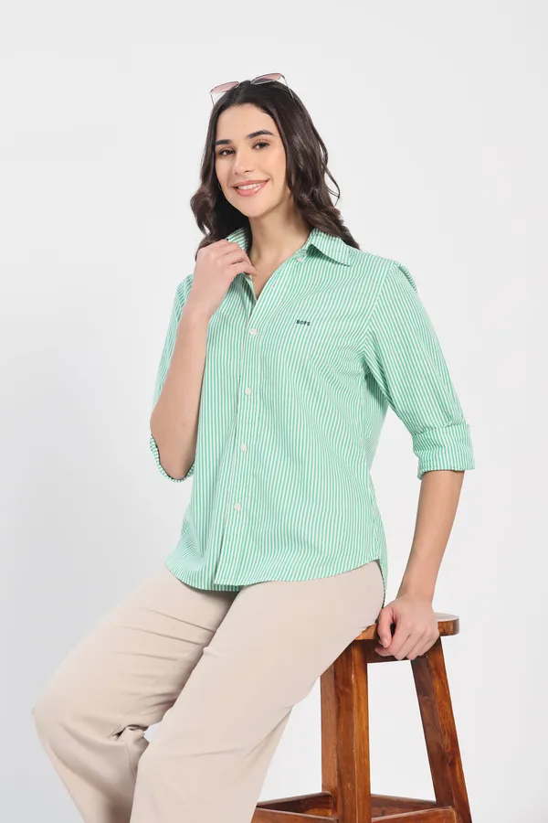 Emerald_Green_Stripe_Cotton_Shirt_Women