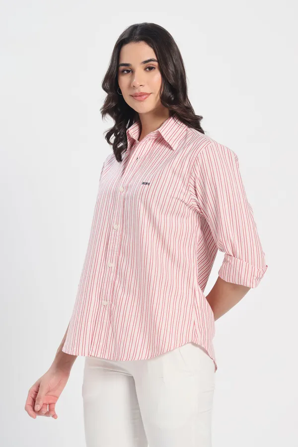 Crimson_Red_Stripe_Cotton_Shirt_Women