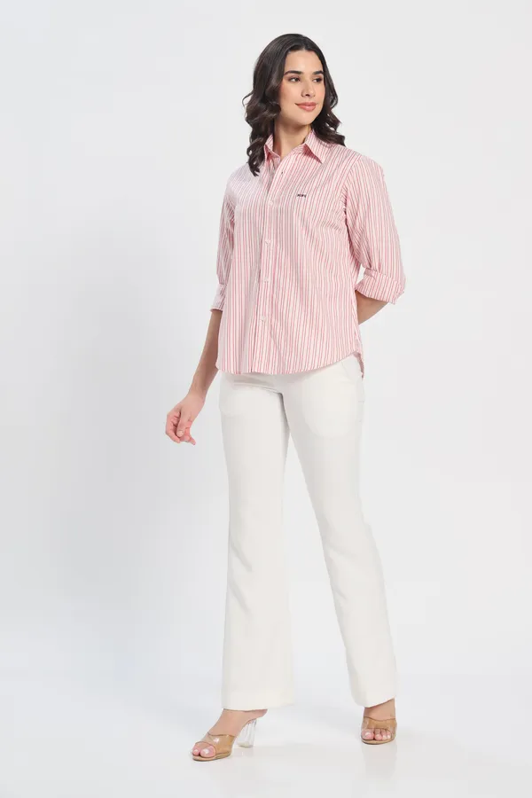 Crimson_Red_Stripe_Cotton_Shirt_Women