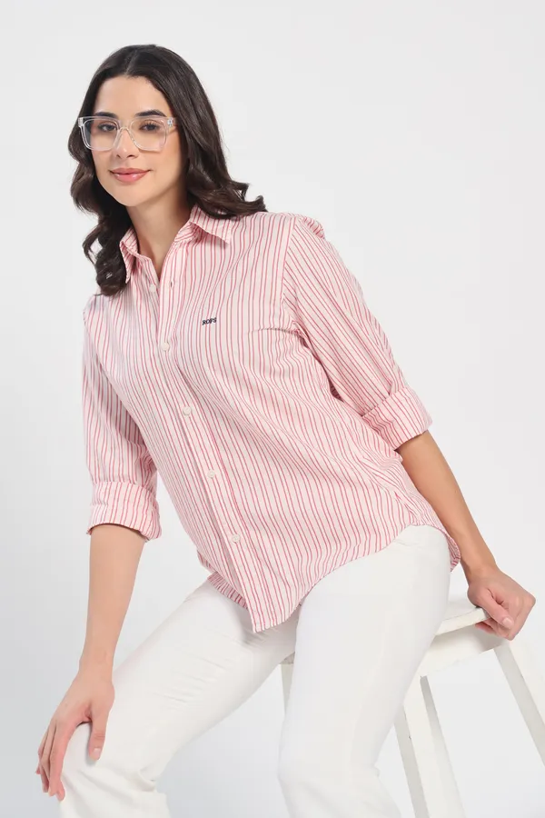 Crimson_Red_Stripe_Cotton_Shirt_Women