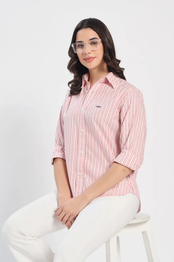 Crimson_Red_Stripe_Cotton_Shirt_Women