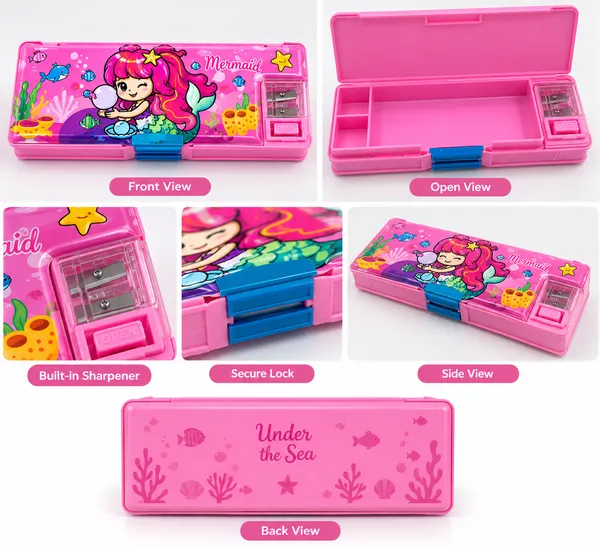 Pink_Mermaid_Print_Plastic_Pencil_Box_With_Sharpener_-_Pack_Of_3