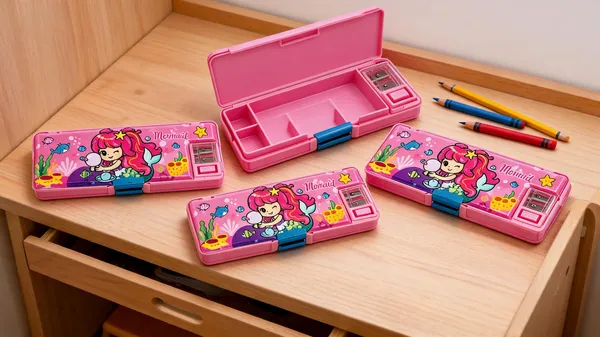 Pink_Mermaid_Print_Plastic_Pencil_Box_With_Sharpener_-_Pack_Of_3