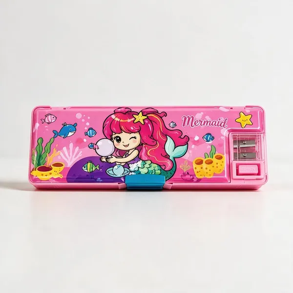 Pink_Mermaid_Print_Plastic_Pencil_Box_With_Sharpener_-_Pack_Of_3