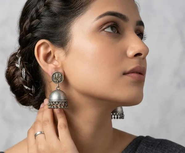 Silver-Tone_Lotus_Jhumka_Earrings_for_Women