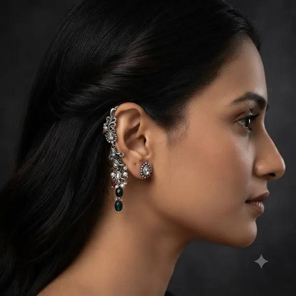 Silver_Brass_Silver_Tone_Traditional_Nath_Earcuffs_For_Women