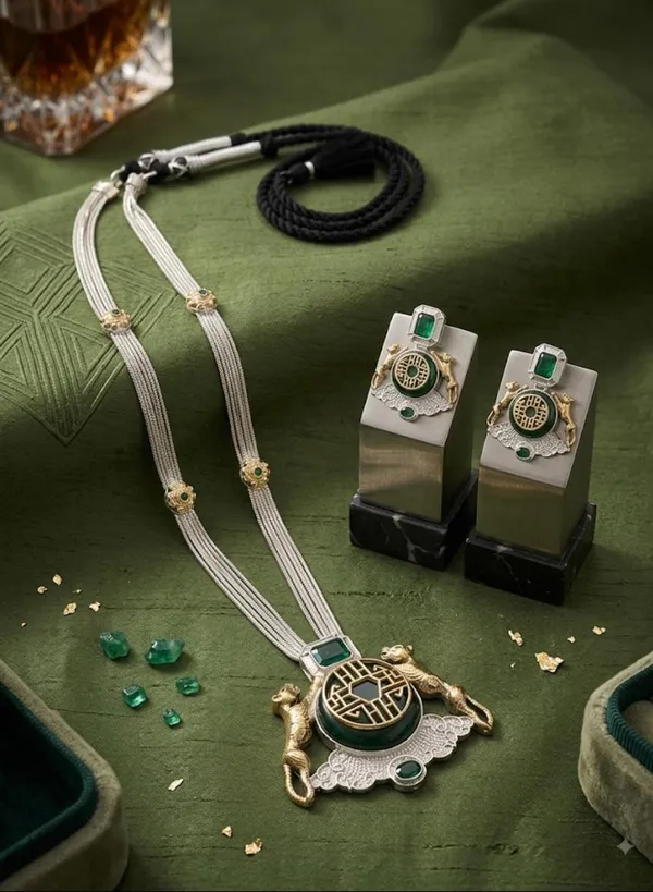 Green_Silver_Tone_Necklace_Set_for_Women