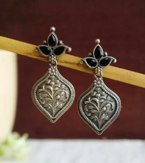 Black_With_Silver-Tone_Drop_Earrings_For_Women