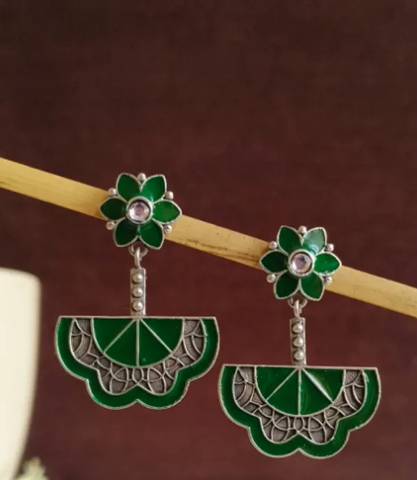 Green_With_Silver-Tone_Alloy_Drop_Earrings_For_Women