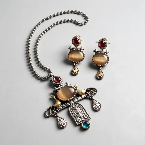 Silver_Brass_Oxidised_Peacock_Necklace_Set_For_Women_Necklace_Set_For_Women