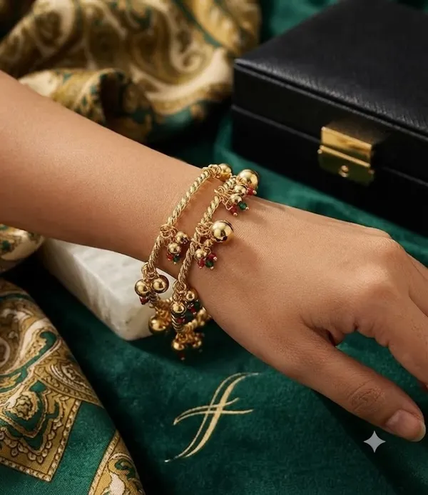 Gold_Brass_Beaded_Bell_Bangles_For_Women