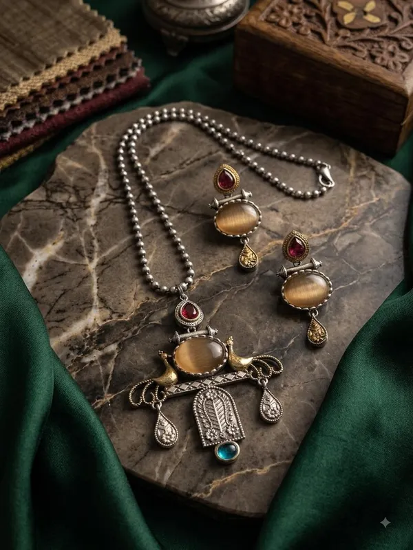 Silver_Tone_Oxidized_Necklace_Set_for_Women