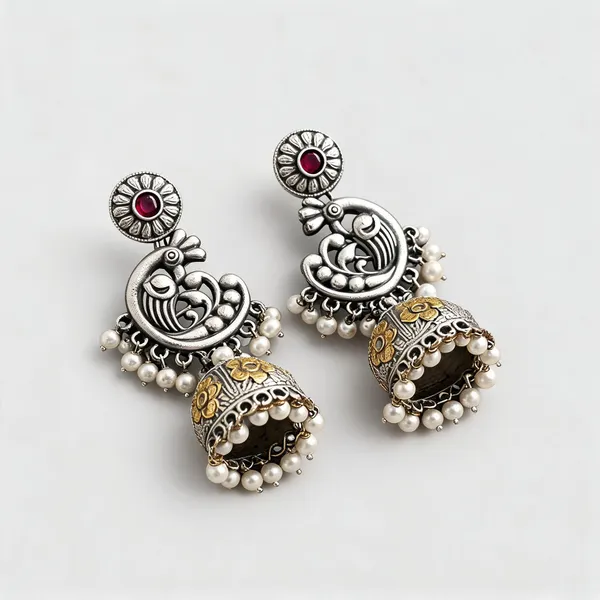 Silver_Brass_Oxidised_Peacock_Jhumka_Earrings_For_Women_Jhumka_Earrings_For_Women