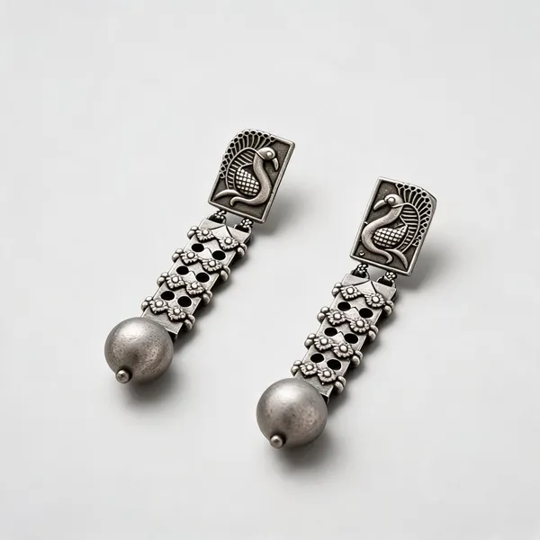 Silver_Brass_Silver_Oxidised_Peacock_Drop_Earrings_For_Women_Drop_Earrings_For_Women