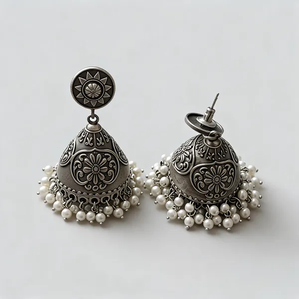 Silver_Brass_Silver_Oxidised_Floral_Jhumka_Earrings_For_Women_Jhumka_Earrings_For_Women