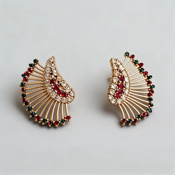 Gold_Brass_Gold_Tone_Paisley_Stone_Stud_Earrings_For_Women_Stud_Earrings_For_Women