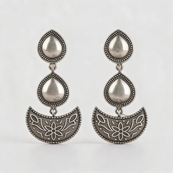 Silver_Brass_Silver_Tone_Floral_Layered_Teardrop_Drop_Earrings_For_Women_Drop_Earrings_For_Women