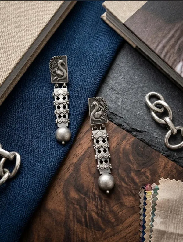 Silver_Oxidised_Peacock_Drop_Earrings_for_Women
