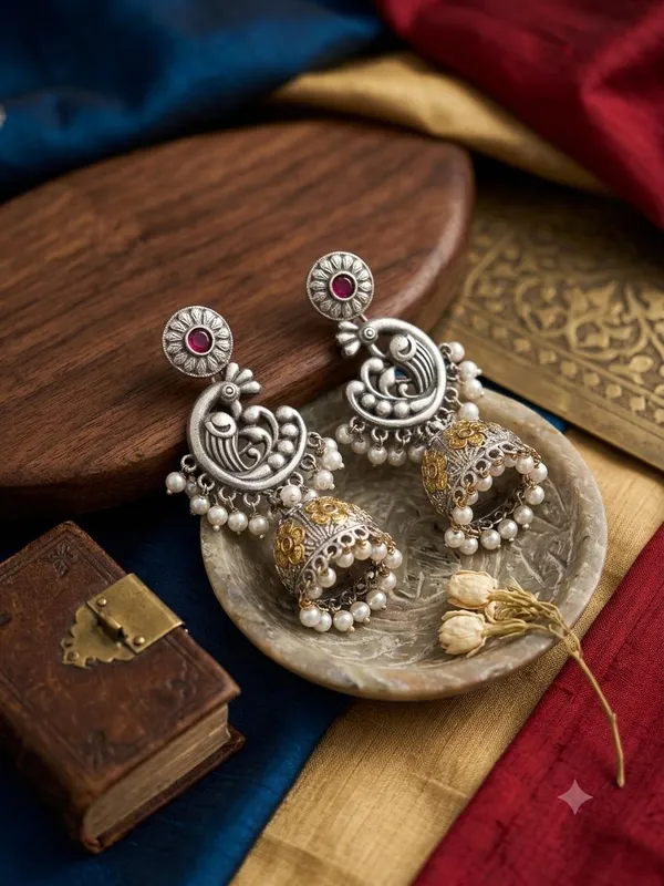 Silver_Oxidised_Peacock_Jhumka_Earrings_for_Women
