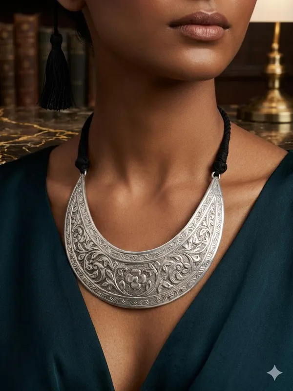 Silver-Toned_Oxidised_Statement_Necklace_for_Women