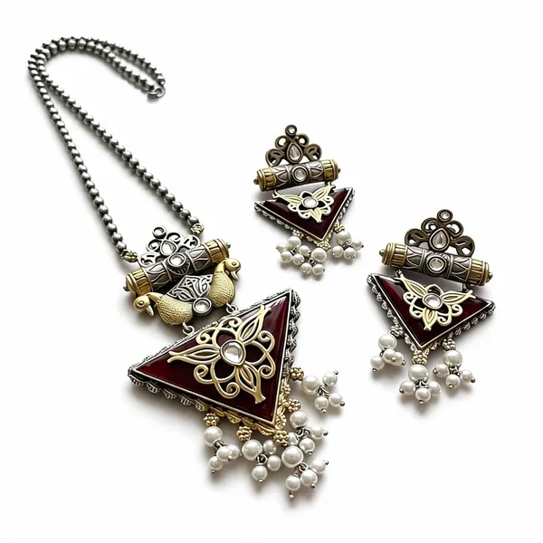 Gold_Brass_Gold_Brass_Antique_Maroon_Pearl_Necklace_Set_For_Women_Necklace_Set_For_Women