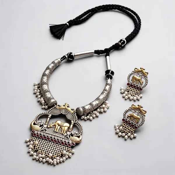 Gold_Brass_Gold_Brass_Antique_Temple_Elephant_Necklace_Set_For_Women_Necklace_Set_For_Women