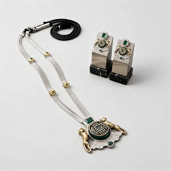 Green_Silver_Brass_Green_Silver_Tone_Geometric_Stone_Necklace_Set_For_Women_Necklace_Set_For_Women