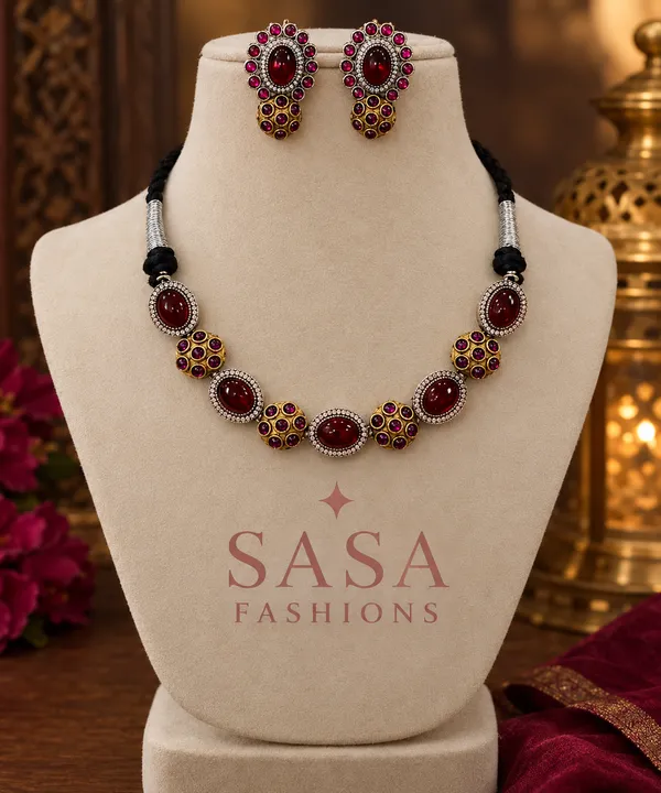 Deep-red_stone_Beaded_Statement_Necklace_Set