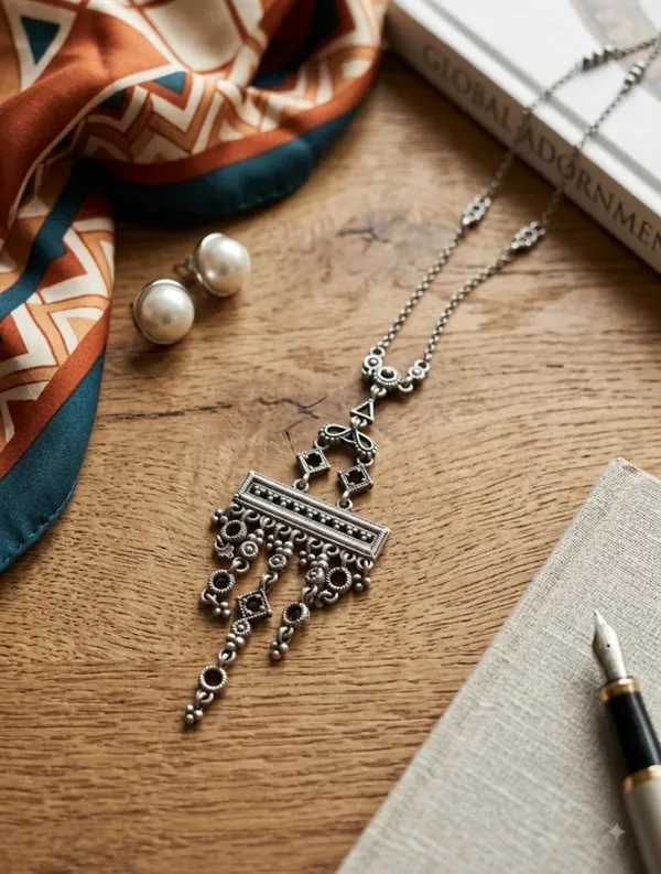 Oxidized_Silver-Tone_Tribal_Necklace_And_Earrings_Set