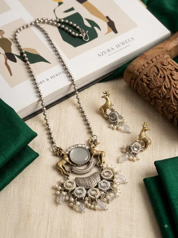 Gold_And_Silver_Tone_Statement_Necklace_Set_for_Women