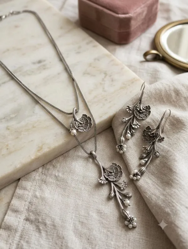 Silver_Floral_Necklace_And_Earrings_Set_for_Women