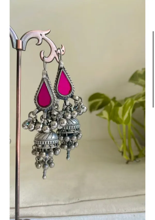Pink_Oxidized_Silver_Jhumka_Earrings_for_Women