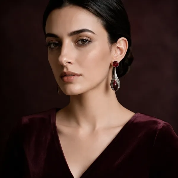Metal_With_Red_Stones_Drop_Earrings_For_Women