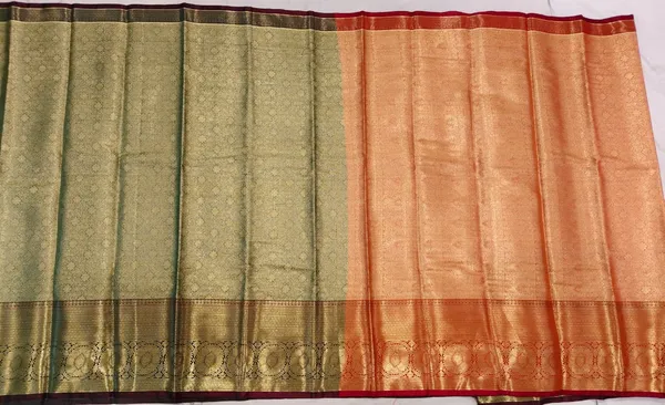Green_And_Peach_Tissue_Pattu_Woven_Saree_For_Women