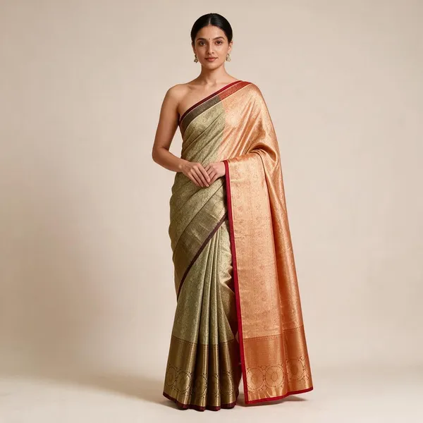 Green_And_Peach_Tissue_Pattu_Woven_Saree_For_Women