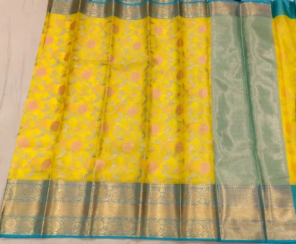 Yellow_Banarasi_Jamdani_Meena_Floral_Woven_Saree_For_Women