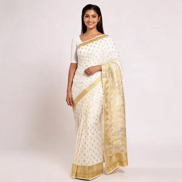 White_Special_Pattu_Gold_Motif_Woven_Saree_For_Women