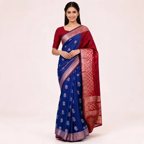 Blue_And_Red_Cotton_Semi_Gadwal_Zari_Woven_Saree_For_Women