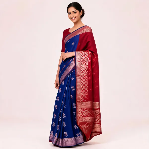 Blue_And_Red_Cotton_Semi_Gadwal_Zari_Woven_Saree_For_Women
