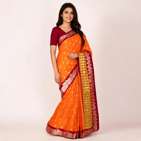 Orange_Soft_Silk_Pattu_Zari_Border_Saree_For_Women