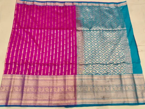 Pink_And_Blue_Satin_Pattu_Woven_Saree_For_Women